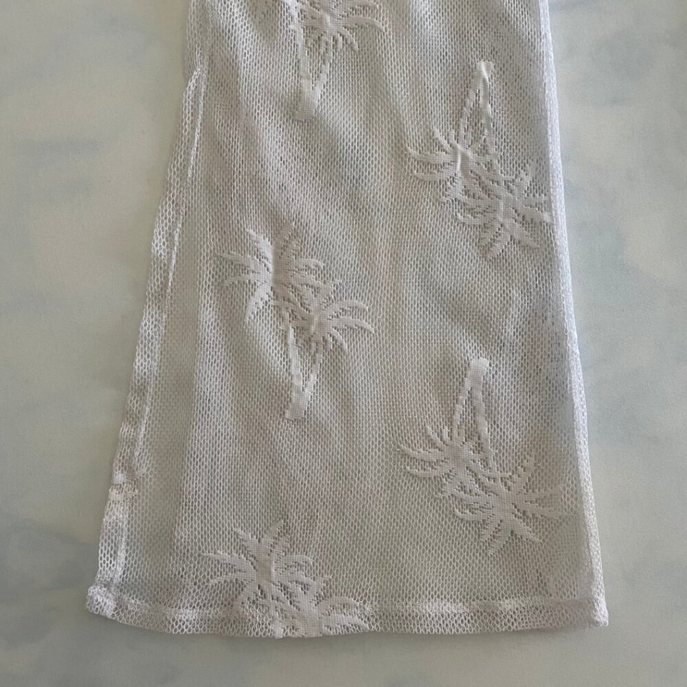 Miken Swim White Mesh Palm Tree Drawstring Coverup Pants - Picture 5 of 6